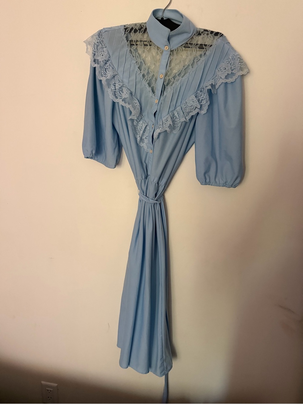 Vintage Light Blue Lace Yoke Midi Dress
